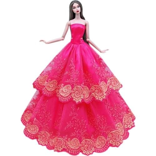 Rosy Floral Off Shoulder Lace 11.5" Doll Outfits For Barbie Dress 1/6 BJD Clothes Dollhouse Accessory Princess Wedding Gown Toys