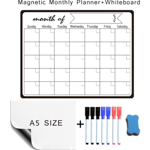 Magnetic Drawing White Board Eraser Children Weekly Monthly Planner Calendar Magnet Fridge Wall Stickers Memo Message Schedule