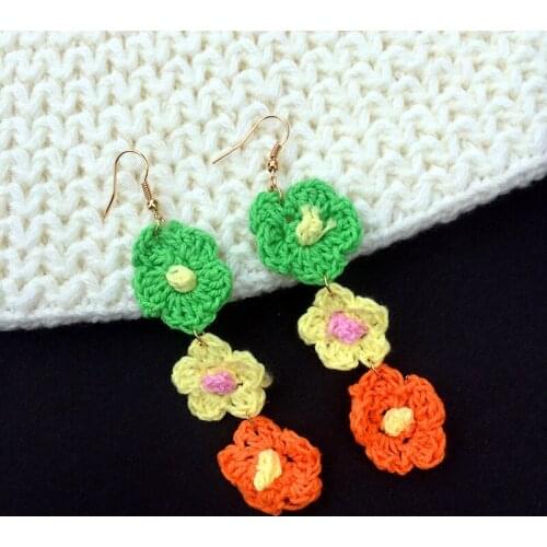 Cute Handmade Knitting Flowers Drop Earrings Fashion Design Women Earrings Best Friend Flower Earrings brincos Christmas gift