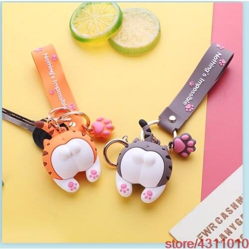 Fashion Cute Cat Butt Key Chain ring for Woman men girls animal car key Bag Pendant Cartoon pvc rubber Key Ring Pendant jewelry