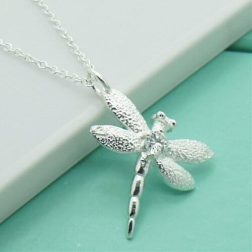 Fashion New 925 Sterling Silver Insect Dragonfly Pendant Necklace For Women Jewelry Gift