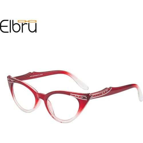 Elbru Fashion Bronzing Diamond Cat Eye Reading Glasses Classic Style Presbyopic Spectacle Flat Lens Glasses Frame Men and Women