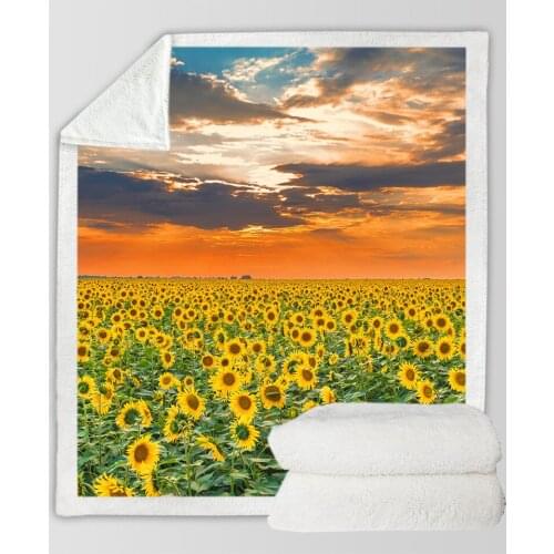 Flower Sunflower Funny Character Blanket 3D Print Sherpa Blanket on Bed Home Textiles Dreamlike Style 16