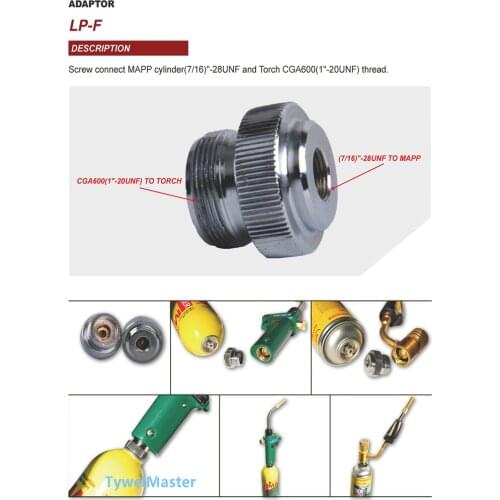 Adaptor CGA600 to 7/16"-28UNF for Braze Welding Torch MAPP Propane Gas Torch Heating Solder Burner adaptor Catridge