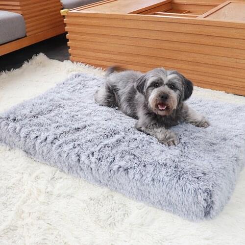 Luxury Pet Dog Bed Warm Square Long Plush Soft Mat House for Small Medium Large Dogs Pets with Zipper Winter Warm Sleeping Mat