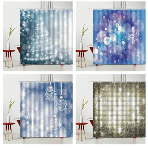 Christmas Shower Curtain Children Curtain Crystal Snowflake Christmas Tree Home Bathroom Decoration Waterproof Polyester Fabric
