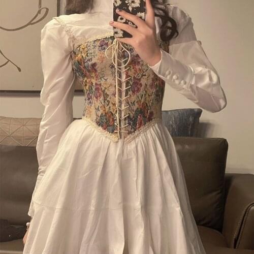 Vintage Print Sexy Corset Crop Top Womens Summer Floral Slim Bustier Band Tank Tops Fashion with Straps for Party