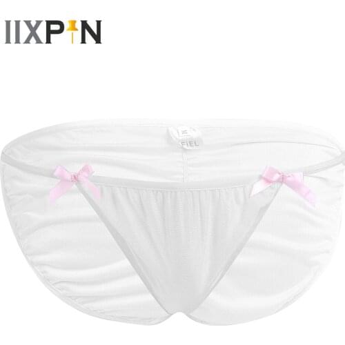 Sissy Mens Underwear Briefs Bowknots Bikini Underwear Breathable U Convex Transparent Sexy Gay Brief Men Male Lace Underpants