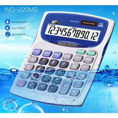 WD-220MS Calculator for Financial Office Waterproof and Dustproof Calculators Solar Energy
