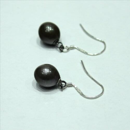 YINANYIMEI Fine jewelry Water droplets Black freshwater pearl silver ear hook 7x8mm