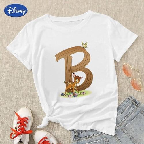 Disney Bambi Letter B Printed T Shirt Woman Short Sleeve Summer Top Girls Can Do Anything Prairie Chic Free Fashion 90s Clothing