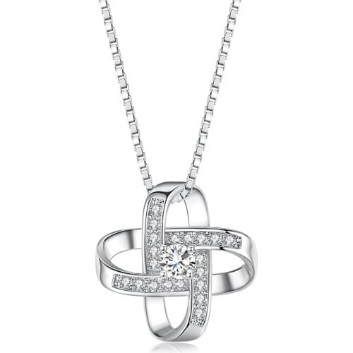 Womens CZ Pendant Engagement Eternity Pendant Silver Color Geometric Winding Pendant Party Glamour Decoration Mothers Day Gift