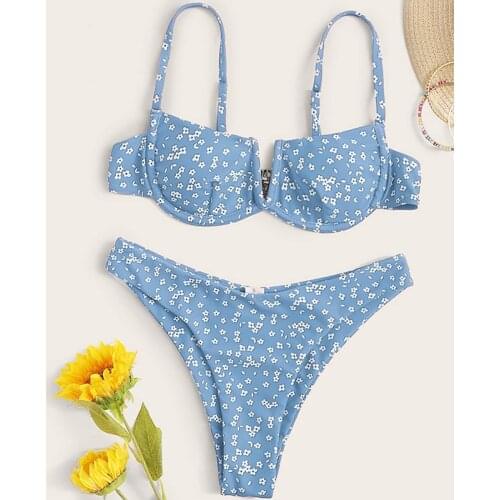 MYTENG Vintage Print Swimwear Women 2021 Mujer New Push Up Bathing Suit Summer V-neck Low Waist Swimsuit Beachwear Thong Biquini