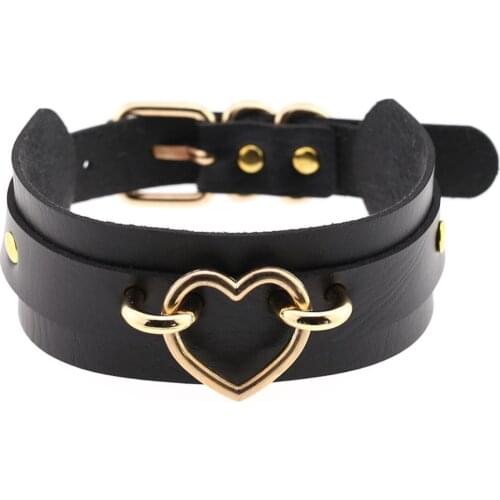 ZIMNO PU Leather Bondage Harajuku Nightclub Heart Pendant Necklace Collar for Women Sexy Egirl Gothic Cosplay Jewelery Collier