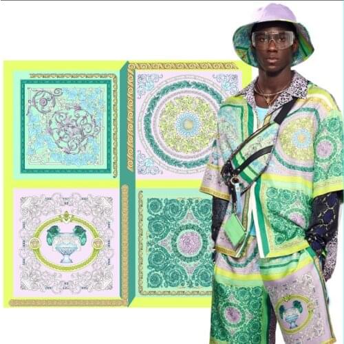 145cm*100cm new designer fabric brand head pattern digital printing stretch satin sewing fabric pants shirt dress fabric French