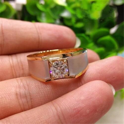 18K Yellow Gold 1 Carat Diamond Ring for Men Fine Anillos De Bizuteria Square 18K Gold Gemstone Engagement Ring for Men Jewelry