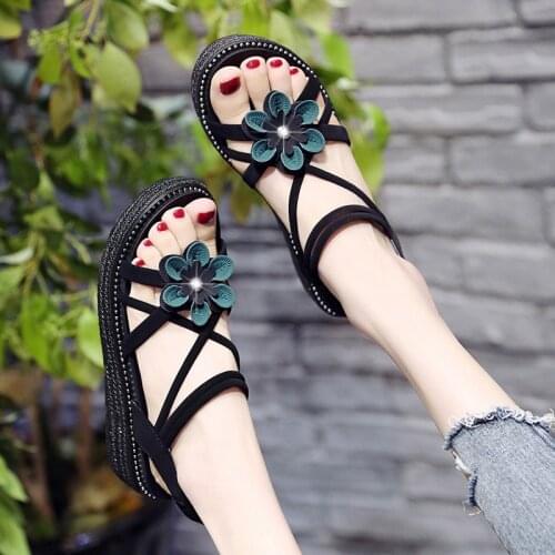 2021 New Sweet Beach Flat-with Women Sandals Elastic-band Wedges Summer Female Shoes Platform Med (3cm-5cm) Casual Ladies Pumps