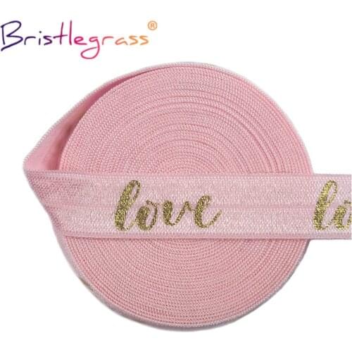 BRISTLEGRASS 2 5 10 Yard 5/8" 15mm Gold Love Foil Print Fold Over Elastics FOE Spandex Band Tape Hair Tie Tutu Dress Sewing Trim