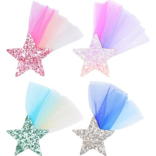 Boutique 20pcs Fashion Cute Glitter Star Hairpins Gradient Rainbow Mesh Star Hair Clips Princess Headwear Girls Hair Accessories