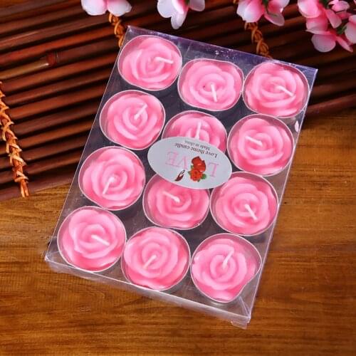 12 Pcs/Box Tealight Candles Valentines Day Rose Candles Romantic Valentines Day Wedding Decoration
