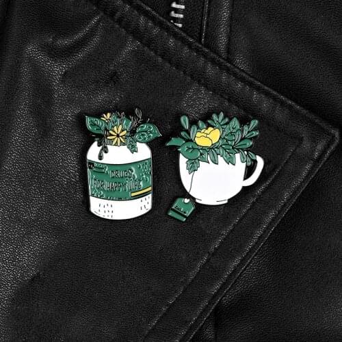 Drugs for happy life enamel pins Plant flower better life brooches Clothes backpack bag Lapel pin badges jewelry gifts for women