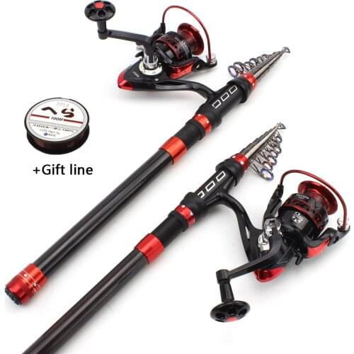 1.8m2.1m2.4m2.7m3.0m3.6m Rod Reel Combos Telescopic Rod and 13BB 5.2:1 High Speed Spinning Reel set sea Rocky Travel pole pesca
