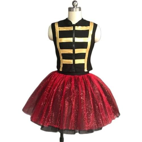 Sparkling Gold and Red Jazz Ballet Dance Costume Set for Girls and Women Stage Show Performance Costumes 11 Size Available 18723