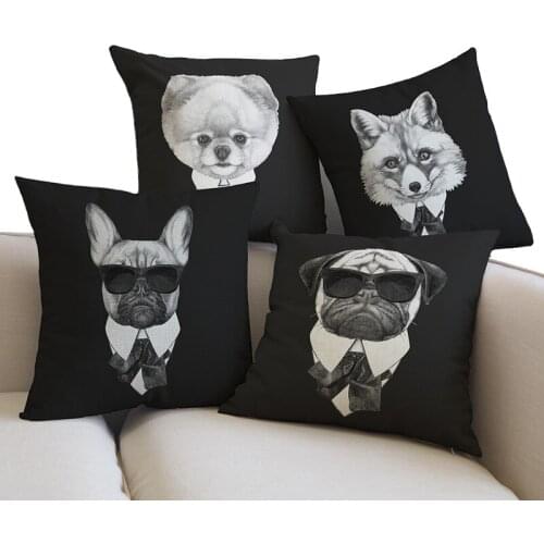 Wear Suit Necktie Cool Animals Sunglasses Dogs Cats Pillow Case Black background Home Sofa Car Pet Shop Decoration Cushion Cover