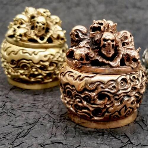 Japanese Punk Skull Incense Burner Ornament Vintage Copper Gothic Storage Jar Home Censer Desk Decor Accessories for Living Room