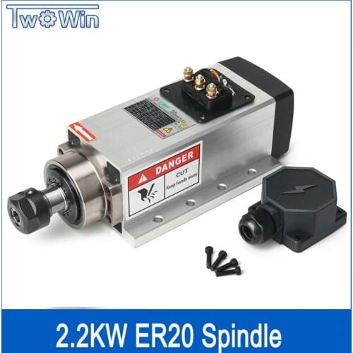 2.2kw Air-cooled Square Spindle Motor 220V 24000rpm ER20 Runout-off 0.01mm Ceramic Bearing Air Cooling Spindle for CNC Milling