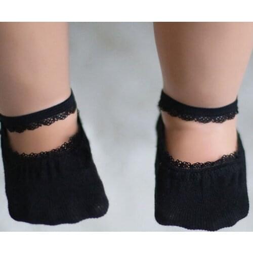 Summer lace baby socks soft cotton newborn socks solid color princess baby girl socks baby non-slip socks with rubber sole