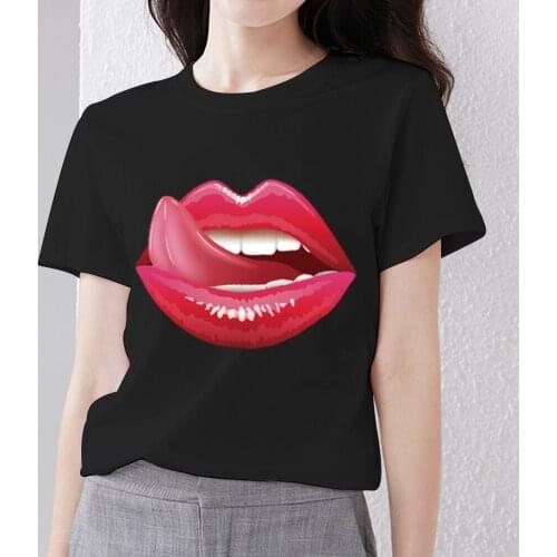 Summer Womens T-shirt Street Trend Sexy Red Lips Series Printed Womens Comfortable Short-sleeved Breathable Clothes Casual Top