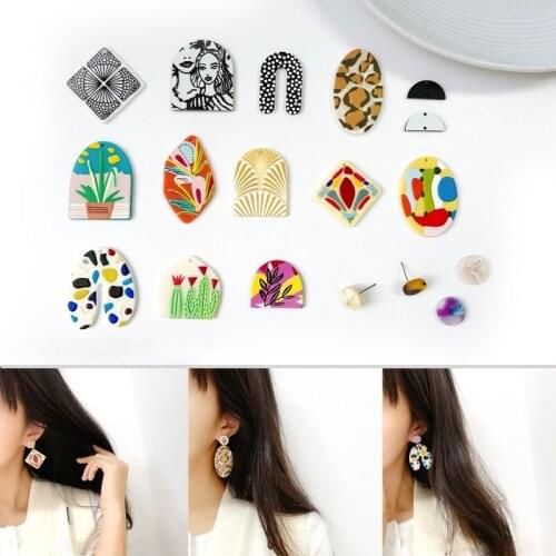 Micro-relief acrylic color geometric figure leopard cactus girl DIY earrings earrings material earrings accessories