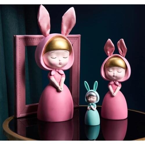 Nordic Girl Miniature Figurines Home Room Decor Crafts Statue Dream Rabbit Sculpture Resin Birthday Present Valentines Day Gifts