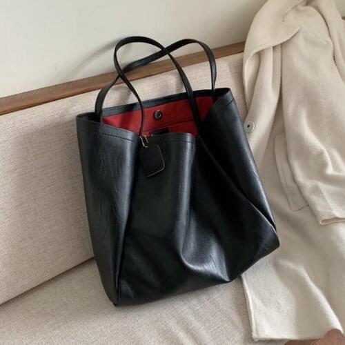 Bolsas de gran capacidad sencilla de moda para mujer, bandoleras suaves de piel sintética, color Beige y negro, 2021