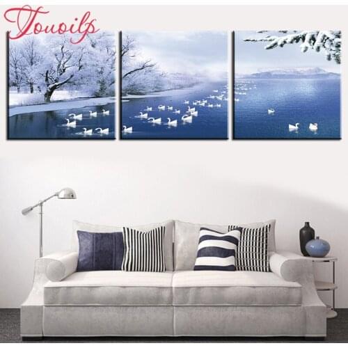 3 pcs Snow scene swandiamond painting full square&round drill diamond embroidery mosaic modern triptych home decoration painting