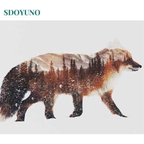 SDOYUNO 60x75cm Painting By Numbers Snow Fox DIY Digital Painting Frameless Paint By Numbers On Canvas Home Decor