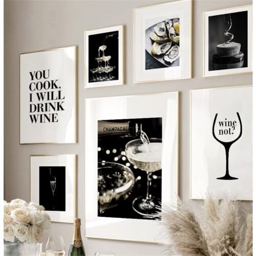 Wall Art Canvas Painting French Champagne Wine Oyster Gourmet Nordic Posters And Prints Wall Pictures For Living Room Club Bar