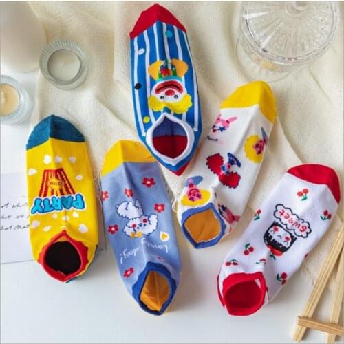 Socks shallow mouth summer fashion Korean Cute Japanese cotton socks creative cartoon thin mens and womens socks boat socks