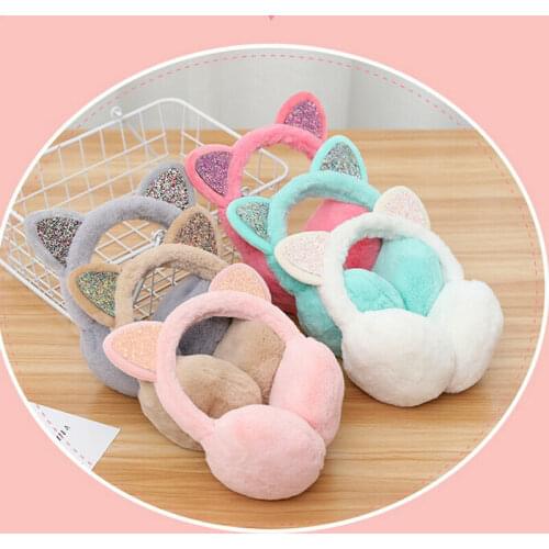 Brand New 2019 Fashion Women Girl Fur Winter Ear Warmer Earmuffs Cat Ear Muffs Earlap Glitter Sequin Earmuffs Headband Newest