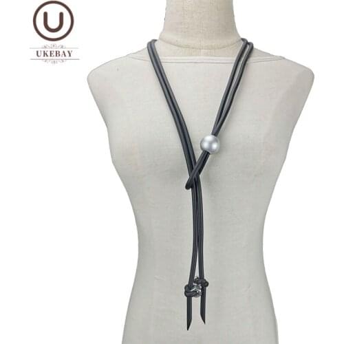 UKEBAY New Strange Design Long Necklace Women Pearl Pendant Necklaces Screw Accessories Rubber Jewelry Adjustable Chain Necklace