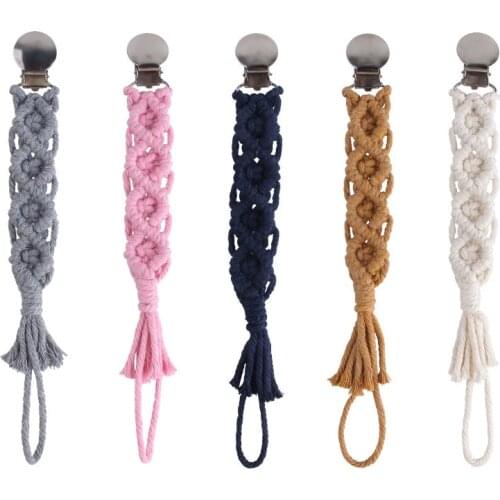 New Arrival Vintage Simple Crochet Pacifier Clip Cotton Tassel Knitted Dummy Chain Infant Teething Soother Chew Nipple Holders