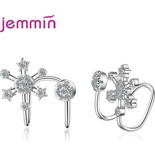 New 925 Sterling Silver Ear Clip on Earrings for Women Shiny Crystal Snow Flower Shape 925 Sterling Silver Clip Earrings