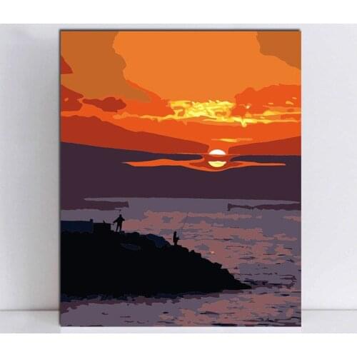 New Sunset setting coast relax paintings drawing coloring by numbers on canvas with frame