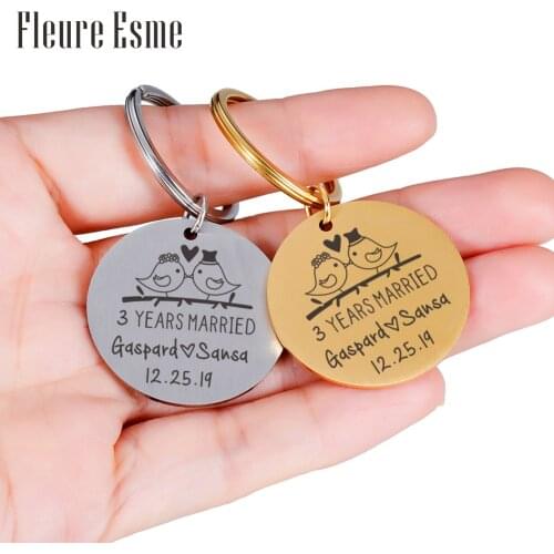 Personalized Couple Keychains Gift For Boyfriend Wedding Anniversary Gifts Girlfriend Initials Letter Date Keyring Valentine Tag