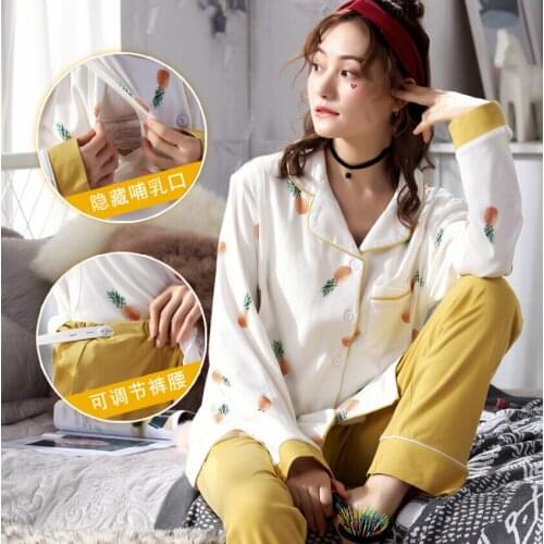 Breastfeeding pajamas breast feeding nightwear cotton maternity nursing pajama sets maternity nursing sleepwear pregnancy pyjama