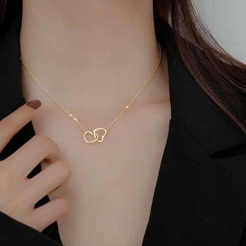 Simple Love Pendant Necklace Shiny Double Heart Zircon Circle Necklaces Pendants Gift For Girl Choker Collar Gift