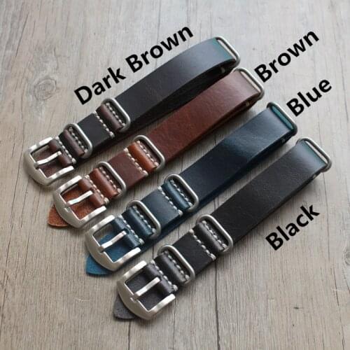 MERJUST 20mm 22mm 24mm Black Brown Blue Nato Army Watch Strap Handmade Crazy Horse Leather Watch Band Zulu Seiko wristband
