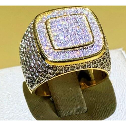 Luxury Hip Hop Micro Pave CZ Stones All Iced Out Bling Ring 925 silver Gold Plated Hip-Hop Rings for Men Jewelry gift party