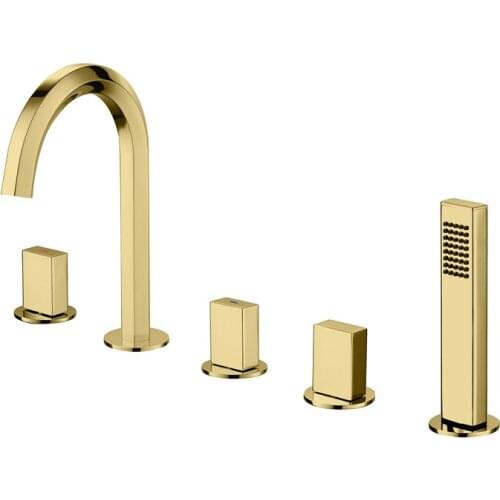 Luxury Gold Bathroom Bathtub Shower faucet set Top Quality Brass Bathtub mixer Shower faucet Golden 5 Hole 3 Handle Bathtub Tap